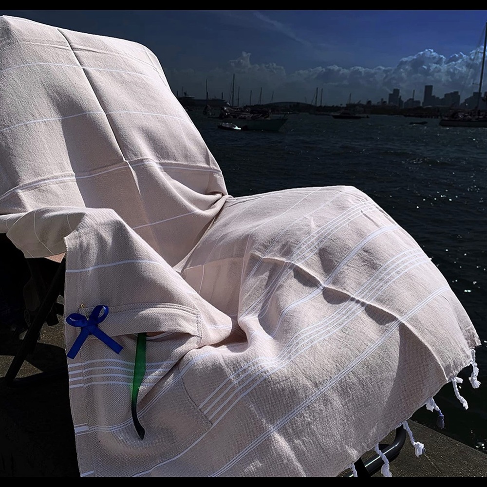 Turkish Cotton Beach Towel XL W/ pocket Quick Dry - Picture 3 of 3